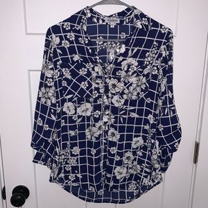 Express Portofino Grid Floral Blouse Patterned New